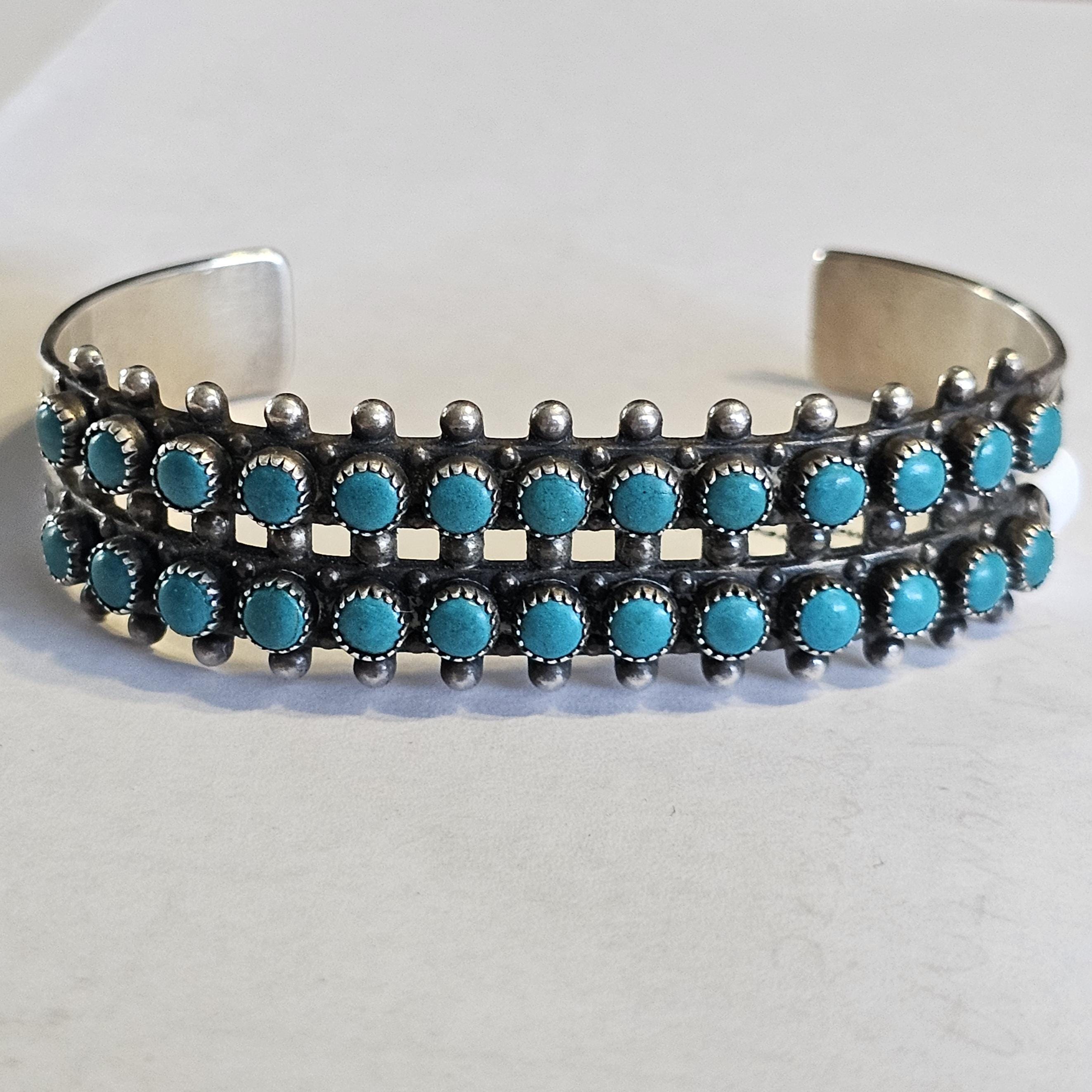 Vintage Zuni Snake Eye Turquoise Sterling Silver Cuff Bracelet 6 1/4"  JB 149
