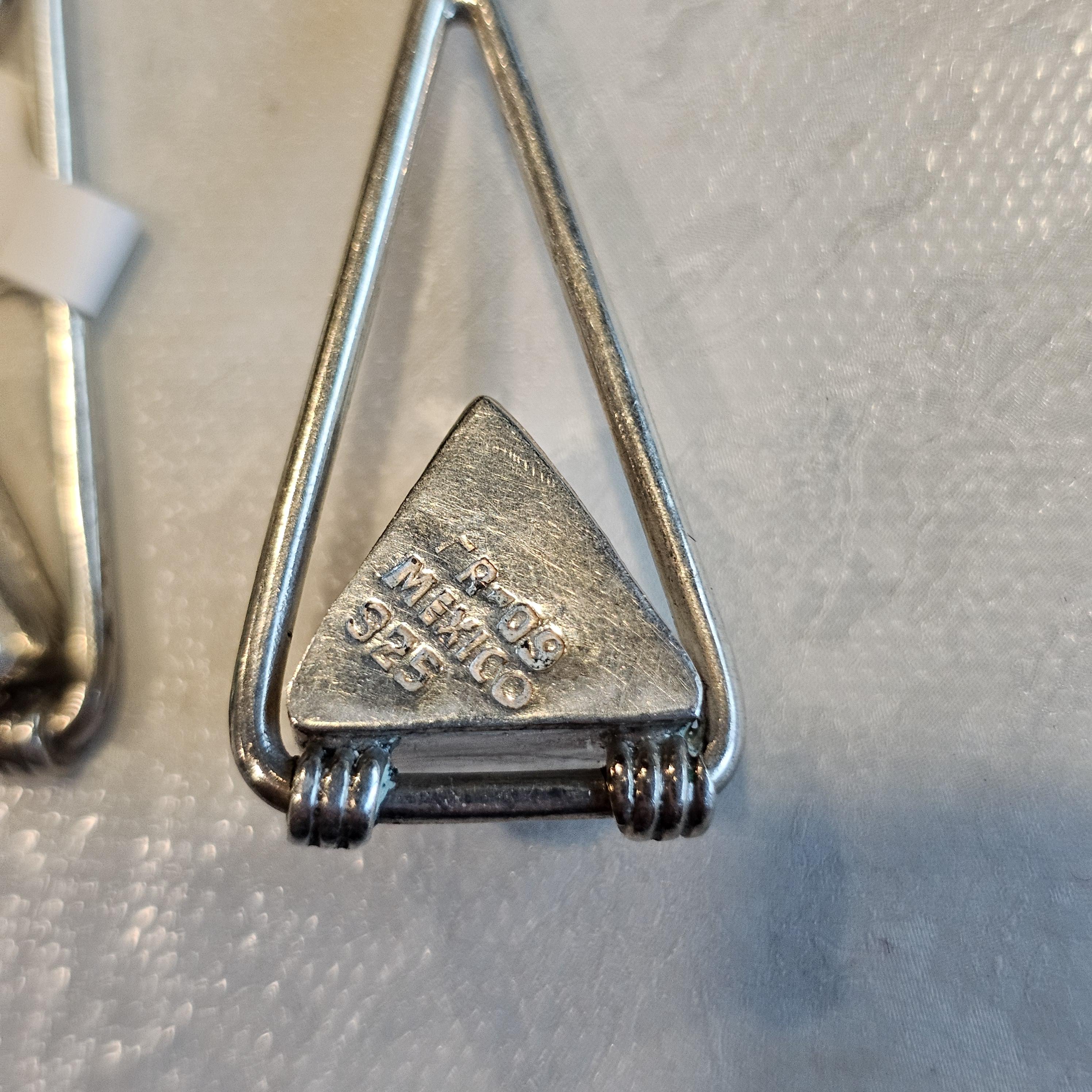 Malachite Triangles 2 1/2" Dangle Silver Vintage Native Earrings Old Pawn JE 598