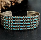 1940s Zuni Turquoise Sterling Silver Dot Dash Cuff 6"