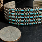 1940s Zuni Turquoise Sterling Silver Dot Dash Cuff 6"