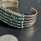 1940s Zuni Turquoise Sterling Silver Dot Dash Cuff 6"