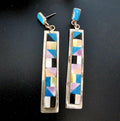 Zuni Multi Color Inlay Native Earrings Old Pawn 2 3/4"  JE 611