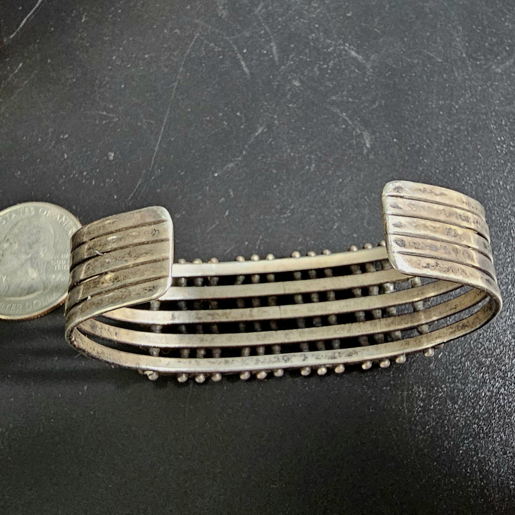 1940s Zuni Turquoise Sterling Silver Dot Dash Cuff 6"