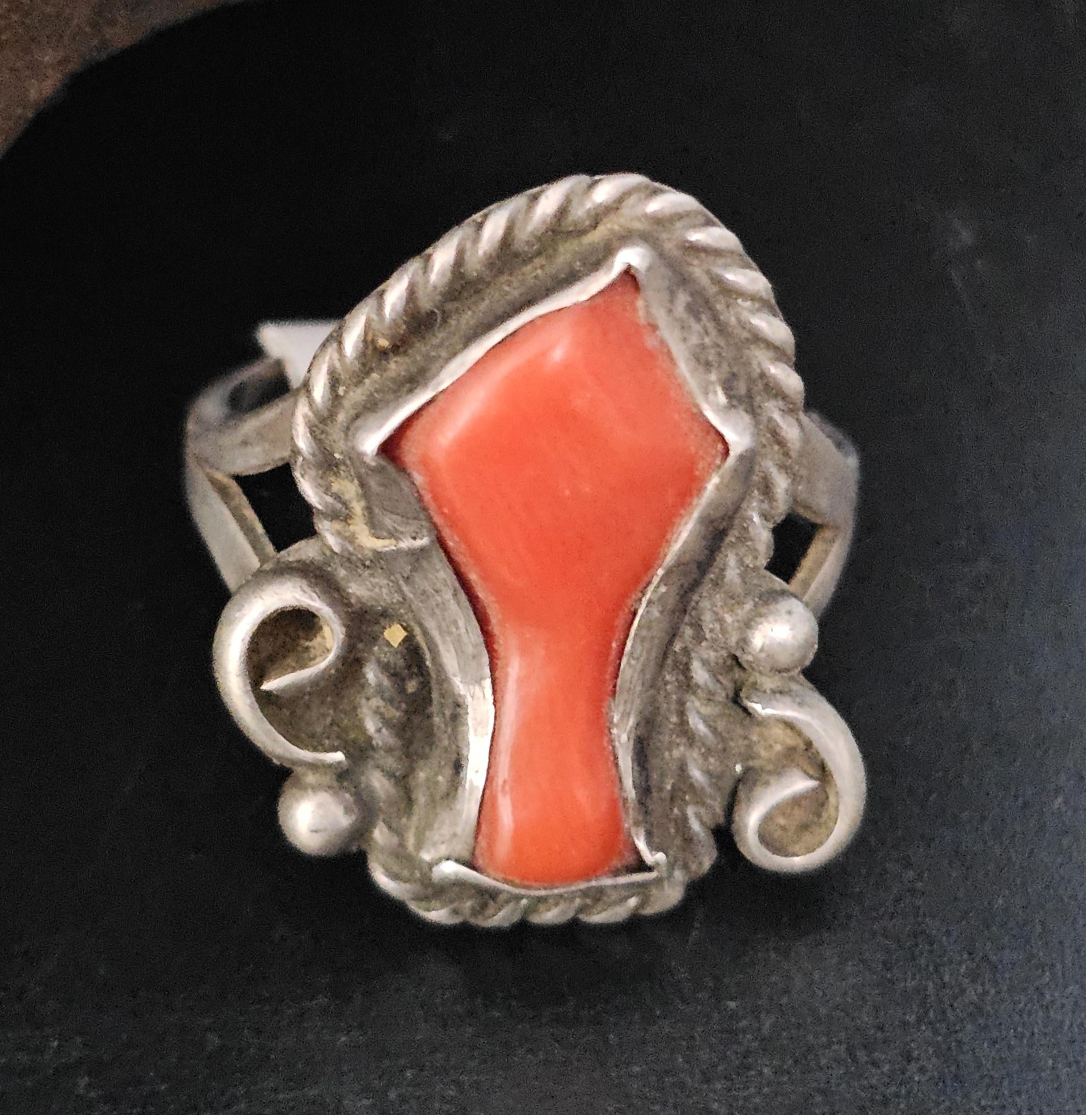 Coral Vintage Native Ring Old Pawn Size 8 1/2 JR 463