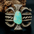 Vintage Cast Silver Turquoise Cuff - Native Bracelet Old Pawn 6 3/4" wrist  JB  89