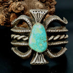 Vintage Cast Silver Turquoise Cuff - Native Bracelet Old Pawn 6 3/4" wrist  JB  153