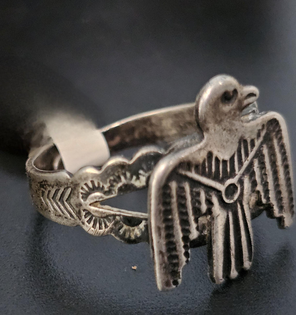 1940s Silver Thunderbird Vintage Ring Sterling Old Pawn Size 8 JR 338