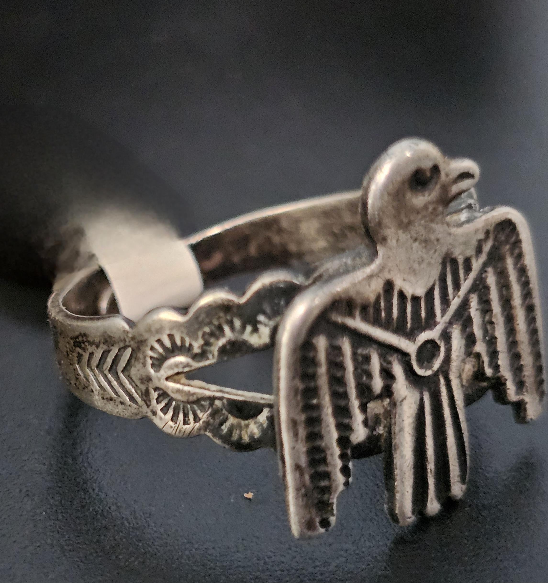 1940s Silver Thunderbird Vintage Ring Sterling Old Pawn Size 8 JR 338