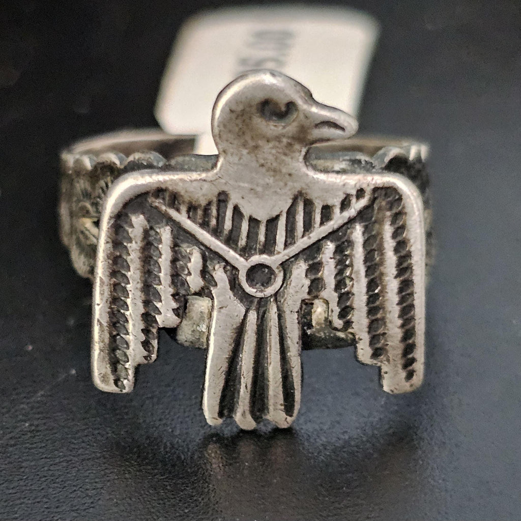 1940s Silver Thunderbird Vintage Ring Sterling Old Pawn Size 8 JR 338