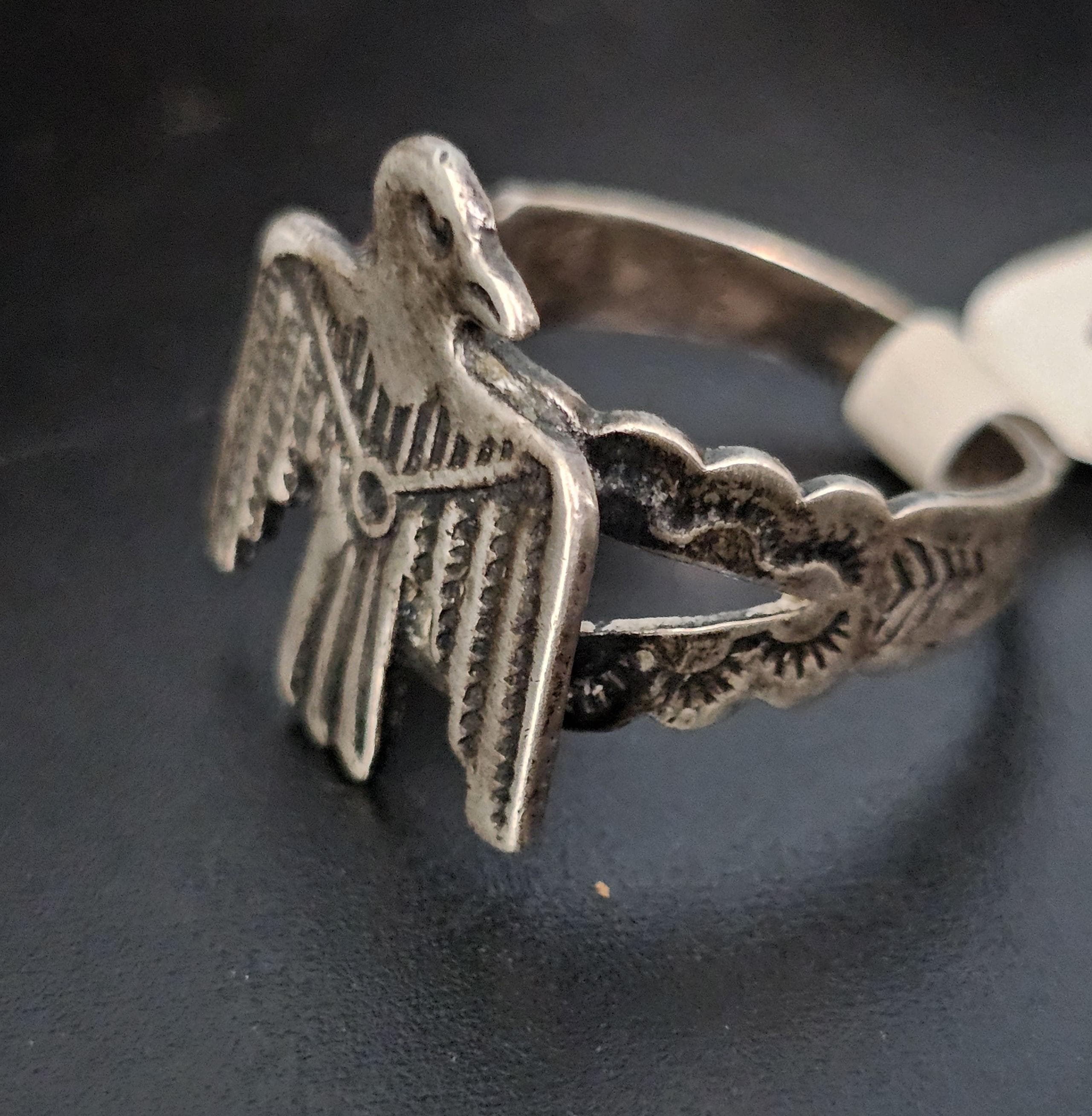 1940s Silver Thunderbird Vintage Ring Sterling Old Pawn Size 8 JR 338
