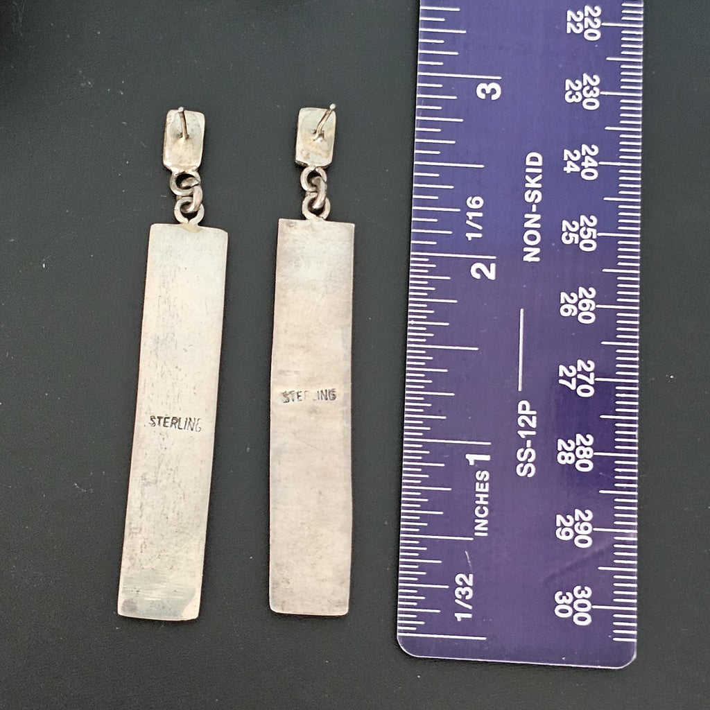 Zuni Multi Color Inlay Native Earrings Old Pawn 2 3/4"  JE 611