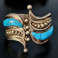 Dramatic Hinged Turquoise Sterling Vintage Native Silver Cuff 7"  JB 196