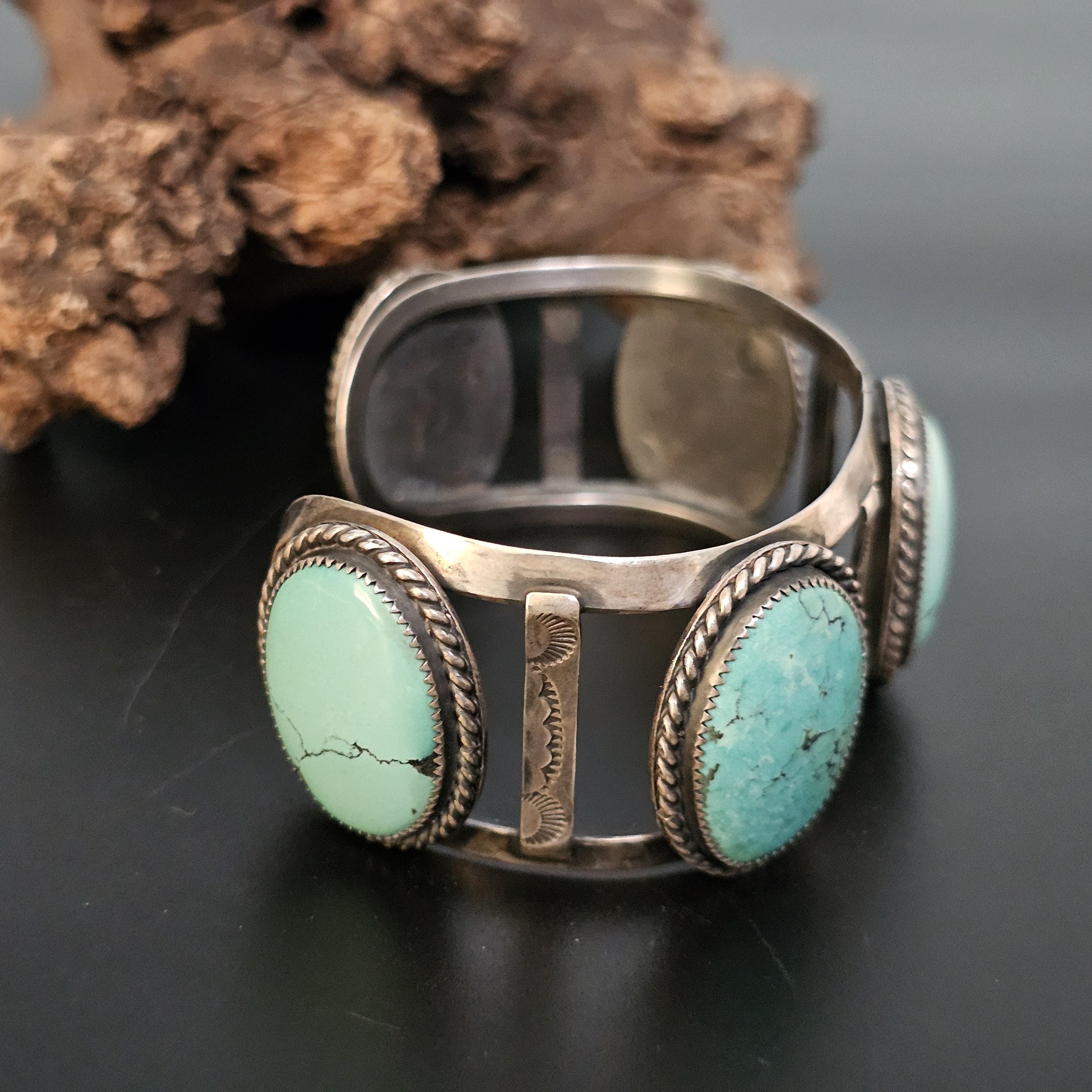 Vintage Turquoise Silver Cuff Bracelet, Native Old Pawn Size 5 3/4"  JB 197