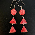Red Agate 2 1/2" Silver Vintage Earrings JE 599