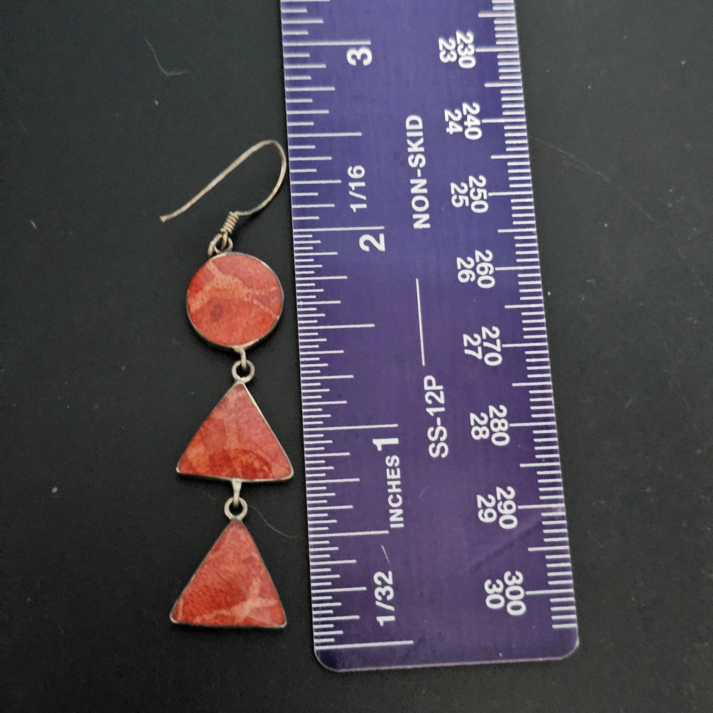 Red Agate 2 1/2" Silver Vintage Earrings JE 599