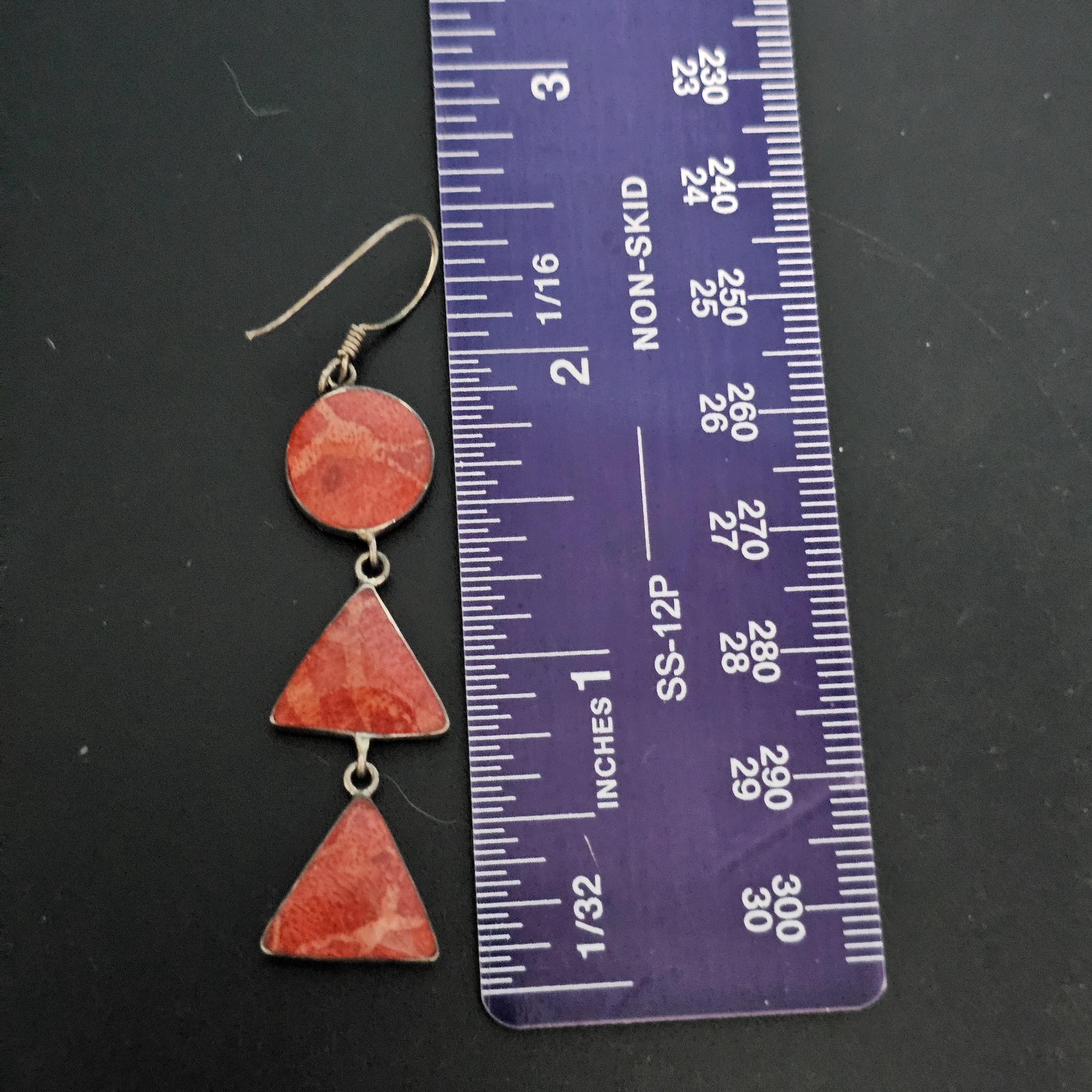 Red Agate 2 1/2" Silver Vintage Earrings JE 599