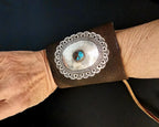 Vintage Silver Turquoise & Leather Ketoh or Bowguard Native Old Pawn fits any wrist. JB 186