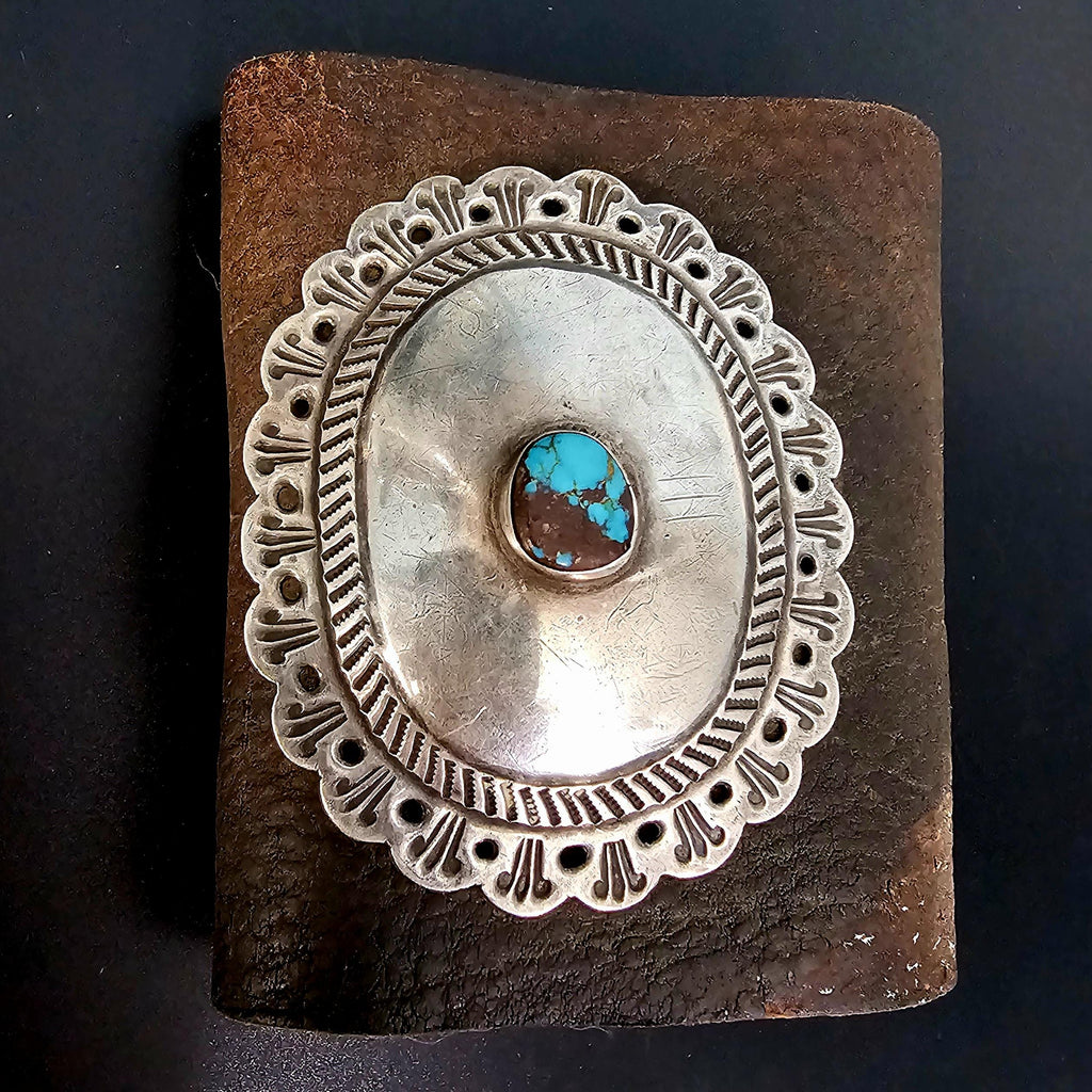 Vintage Silver Turquoise & Leather Ketoh or Bowguard Native Old Pawn fits any wrist. JB 186