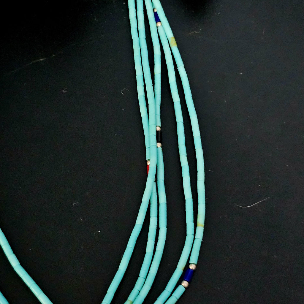 5 Strand Turquoise Heishi Necklace Old Pawn Sterling. C1970s JN 763