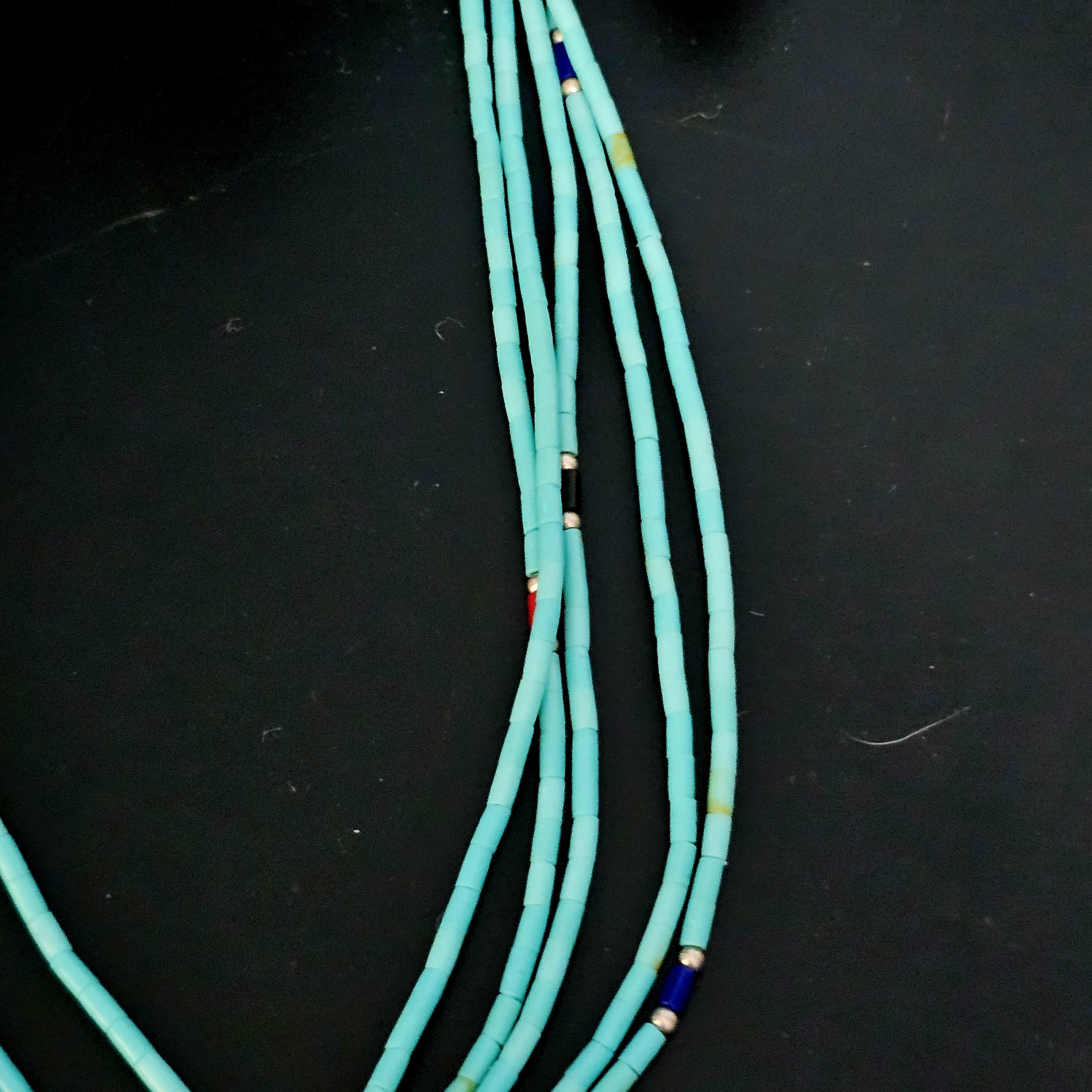 5 Strand Turquoise Heishi Necklace Old Pawn Sterling. C1970s JN 763