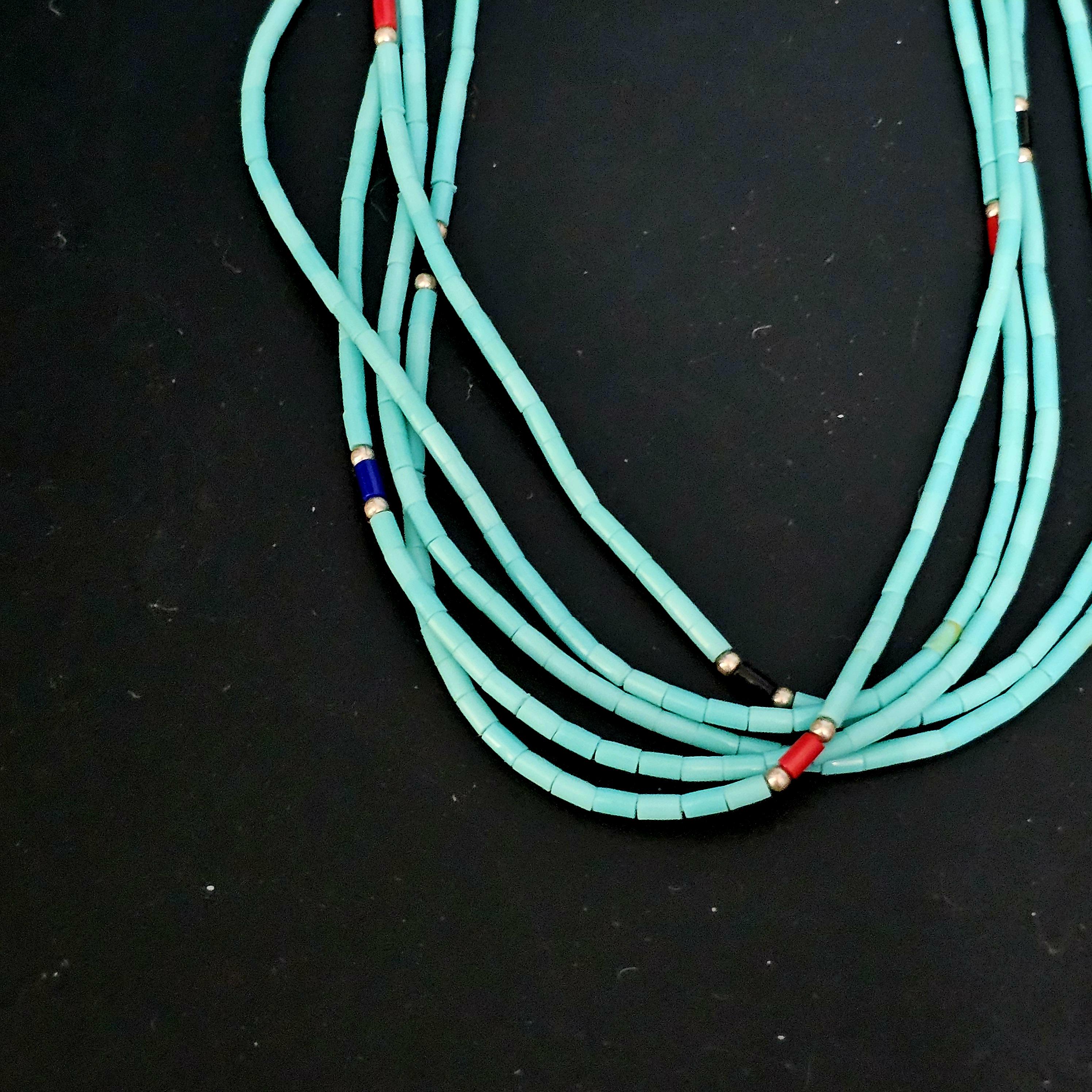 5 Strand Turquoise Heishi Necklace Old Pawn Sterling. C1970s JN 763