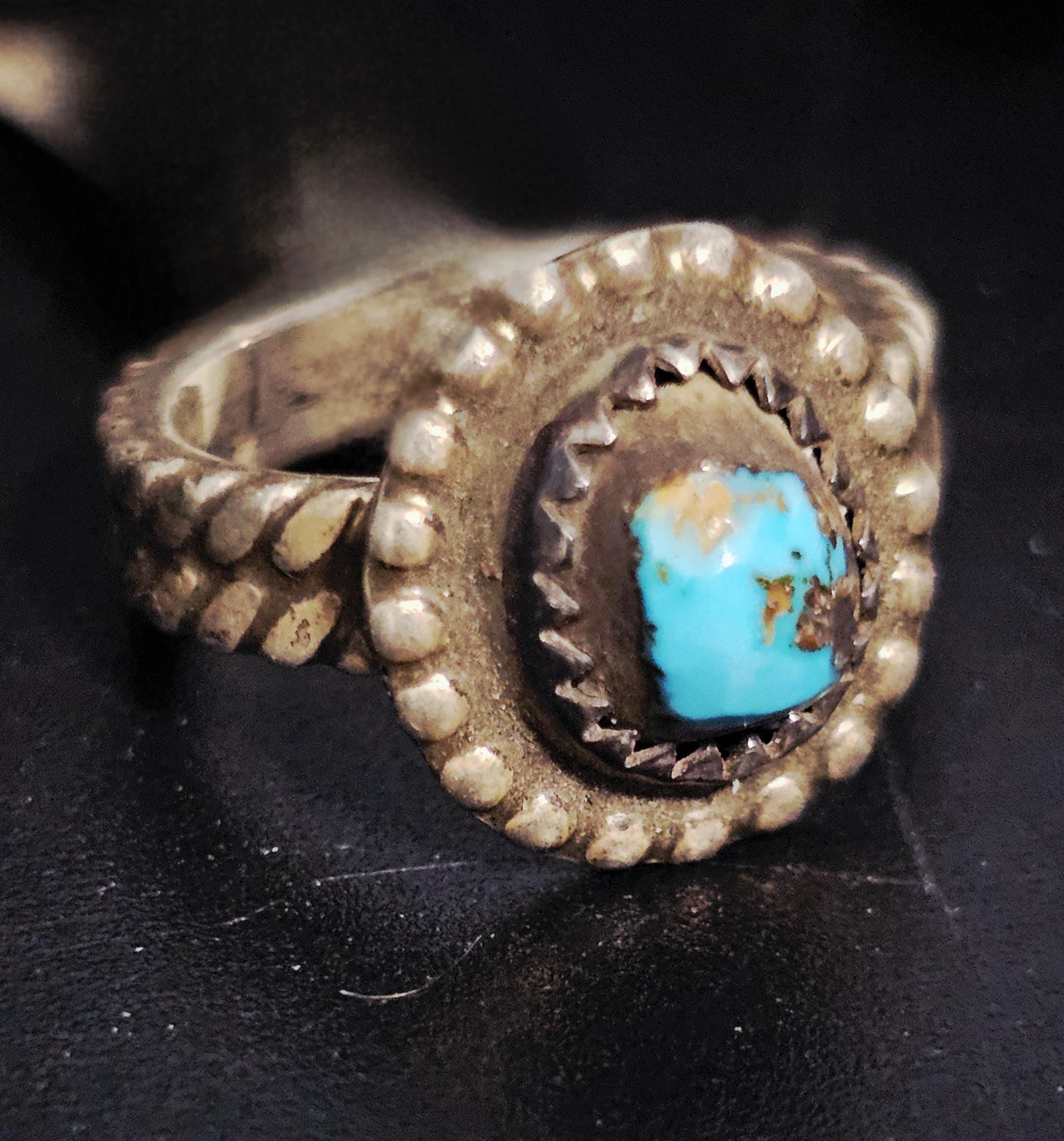 Blue Turquoise Stone Vintage Ring Old Pawn Size 4 JR 880