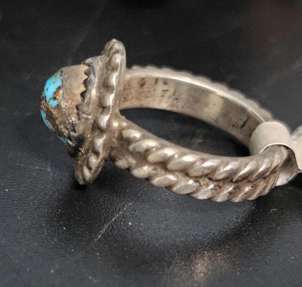Blue Turquoise Stone Vintage Ring Old Pawn Size 4 JR 880