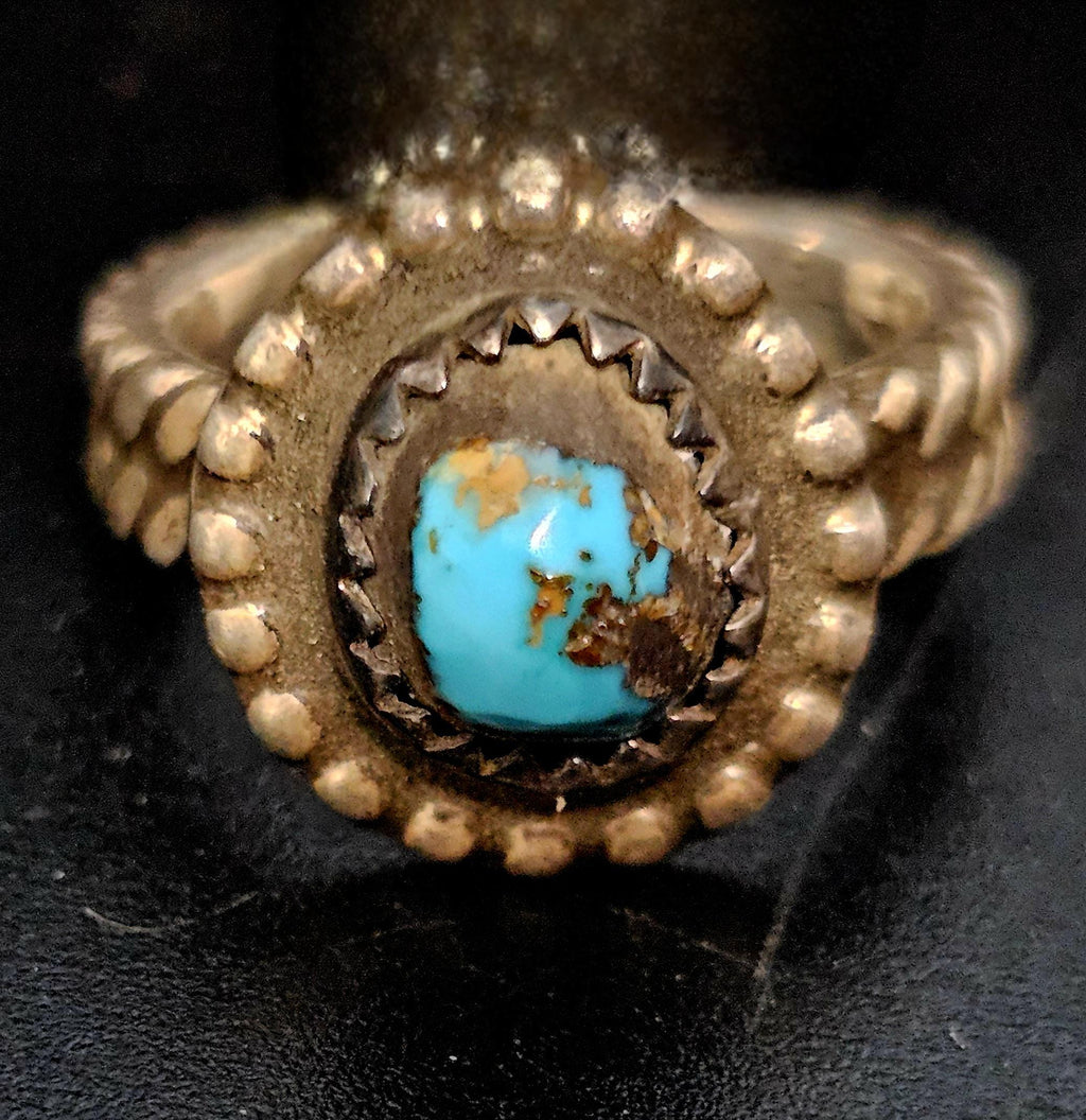Blue Turquoise Stone Vintage Ring Old Pawn Size 4 JR 880