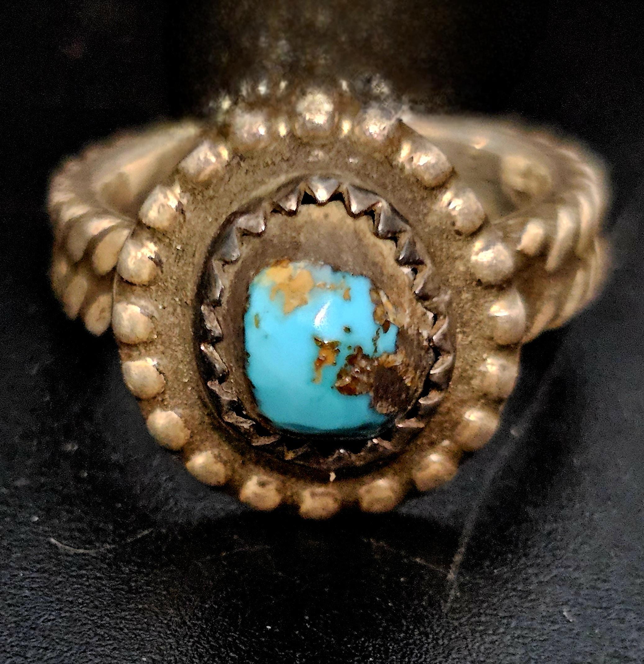 Blue Turquoise Stone Vintage Ring Old Pawn Size 4 JR 880