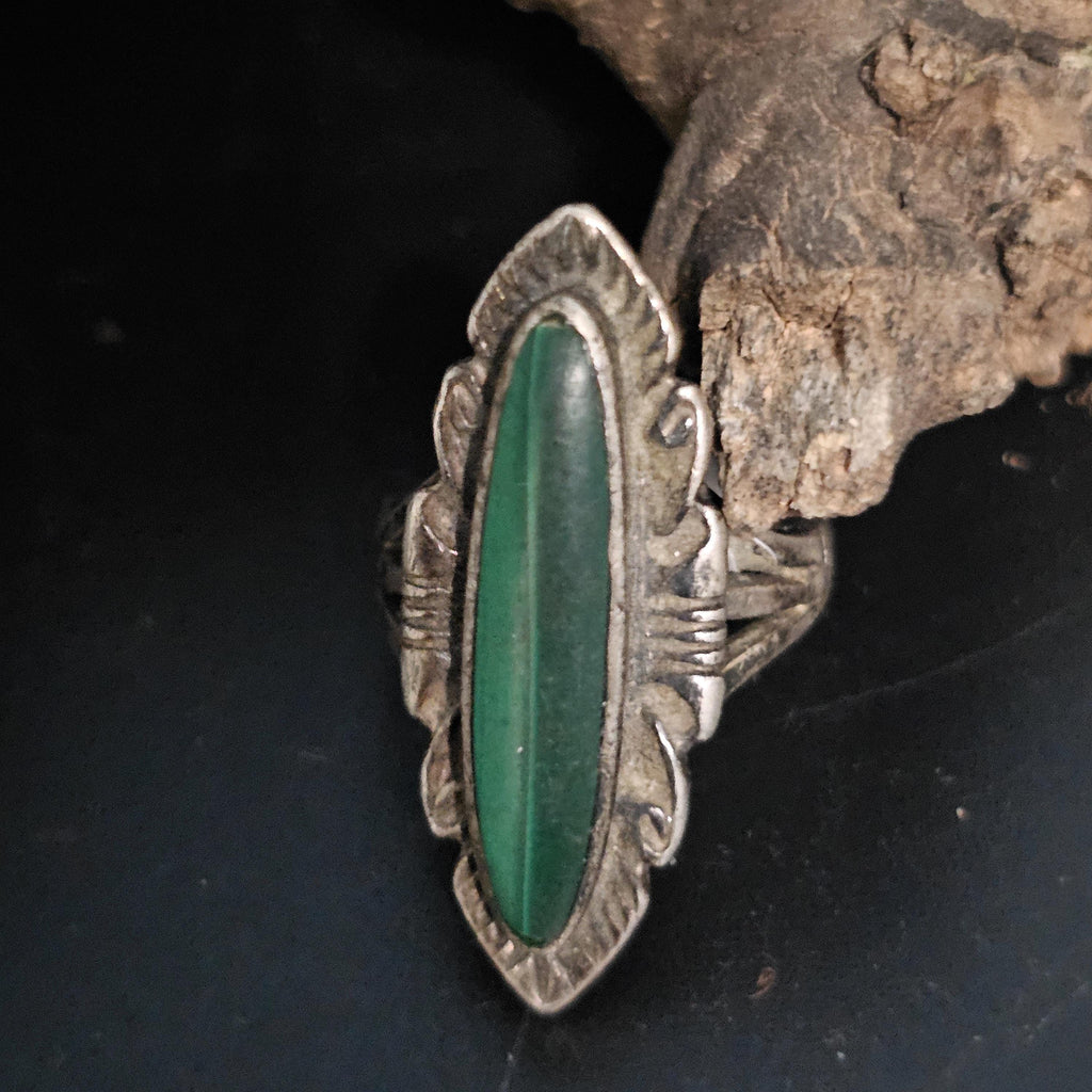 Green Malchite Stone Vintage Ring Old Pawn Size 5 JR 02