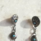 4 1/2" Long Vintage Native Turquoise Bear Paw & Feathers Earrings Old Pawn  JE 615