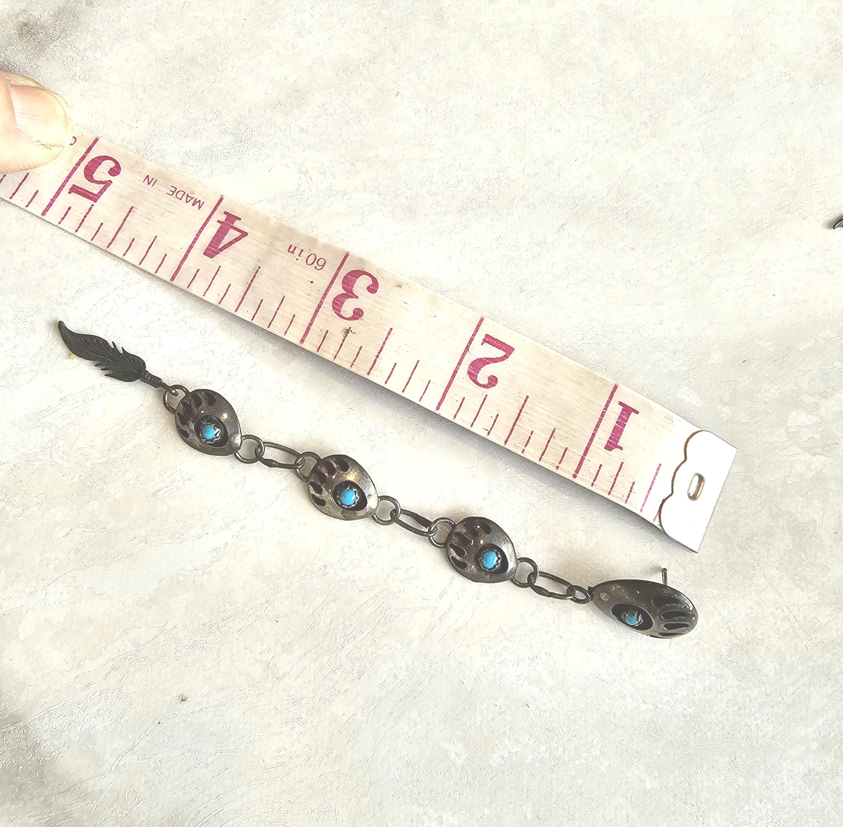 4 1/2" Long Vintage Native Turquoise Bear Paw & Feathers Earrings Old Pawn  JE 615