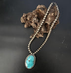 Vintage Necklace with Blue Turquoise Navajo Pearls Old Pawn Sterling. C1950s. JN 773