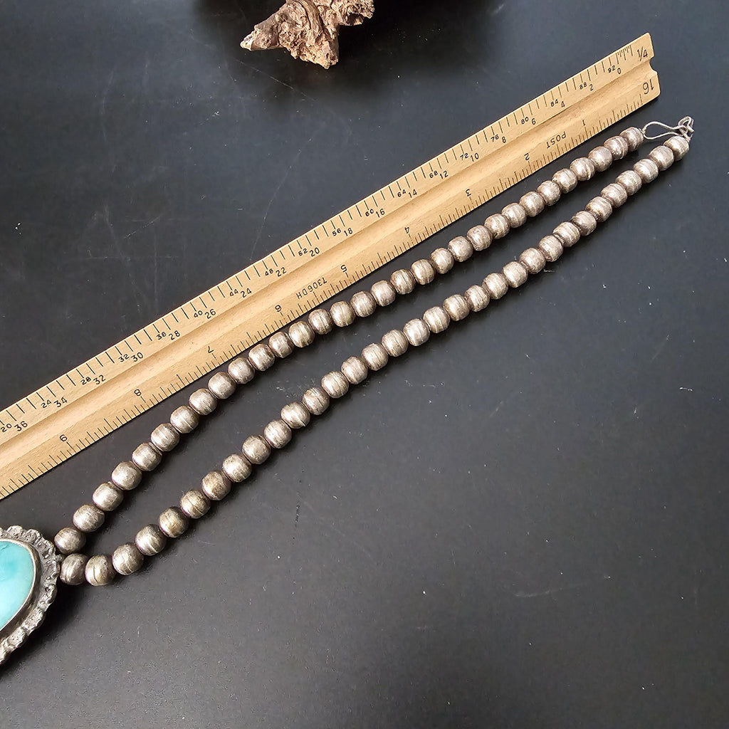 Vintage Necklace with Blue Turquoise Navajo Pearls Old Pawn Sterling. C1950s. JN 773