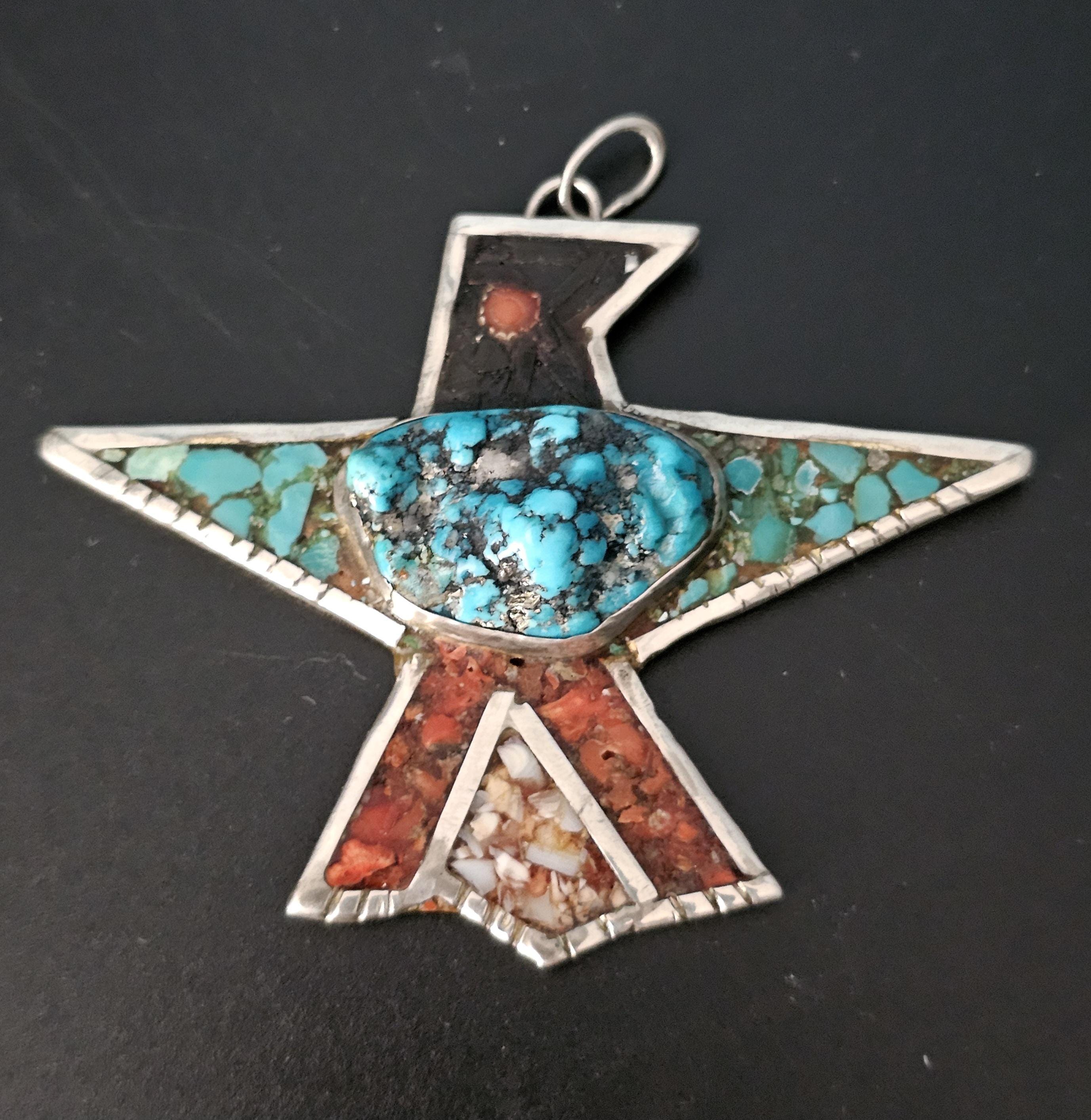 Vintage Thunderbird Native Pendent Old Pawn Sterling # JPN 133