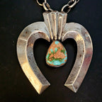 Turquoise and Cast Silver Naja Vintage Silver Chain Old Pawn JN 771