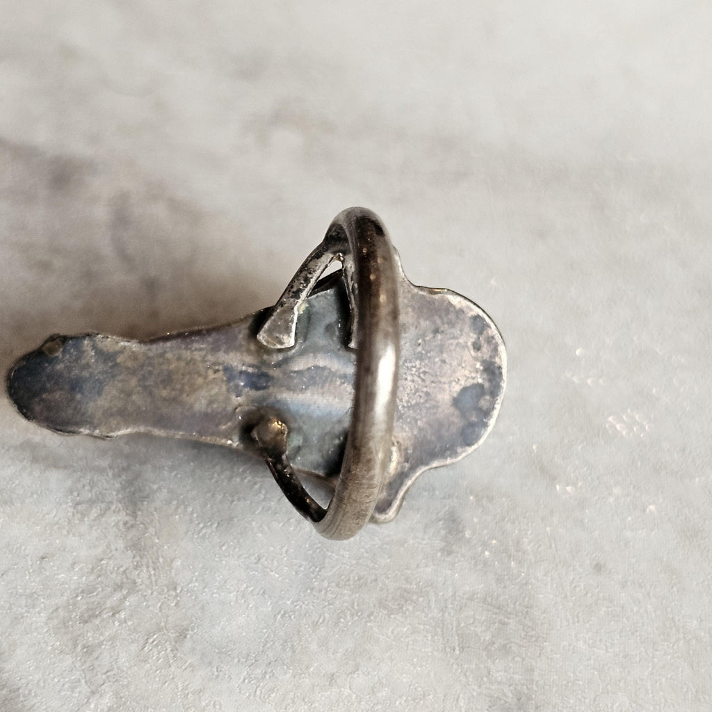 Unique Green Turquoise Vintage Ring Old Pawn Size 7 1/2 JR 400