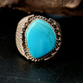 Blue Turquoise Silver Wings Vintage Sterling Native Man Ring Size 13 Old Pawn JR 427