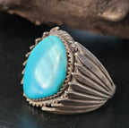 Blue Turquoise Silver Wings Vintage Sterling Native Man Ring Size 13 Old Pawn JR 427