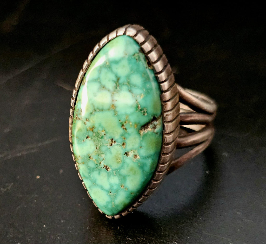 Great Bezel Turquoise Vintage Sterling Native Man Ring Size 11 Old Pawn JR 424