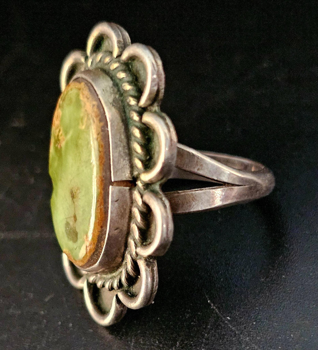 Green Cerillos Turquoise Vintage Ring Old Pawn Size 7 JR 421