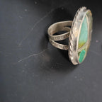 Inlay Green Turquoise Vintage Statement Ring Sterling Native Size 9 Old Pawn JR 417