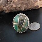 Inlay Green Turquoise Vintage Statement Ring Sterling Native Size 9 Old Pawn JR 417