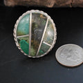 Inlay Green Turquoise Vintage Statement Ring Sterling Native Size 9 Old Pawn JR 417