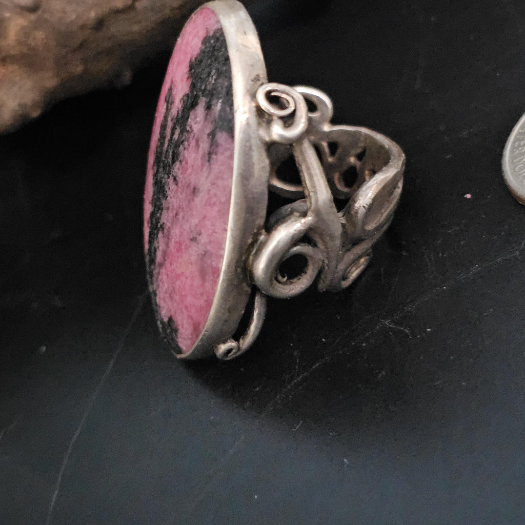 Big Funky Pink Vintage Native Statement Ring Sterling Native Size 11 Old Pawn JR 405