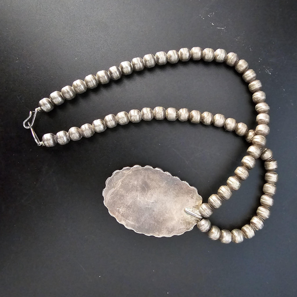 Vintage Necklace with Blue Turquoise Navajo Pearls Old Pawn Sterling. C1950s. JN 773