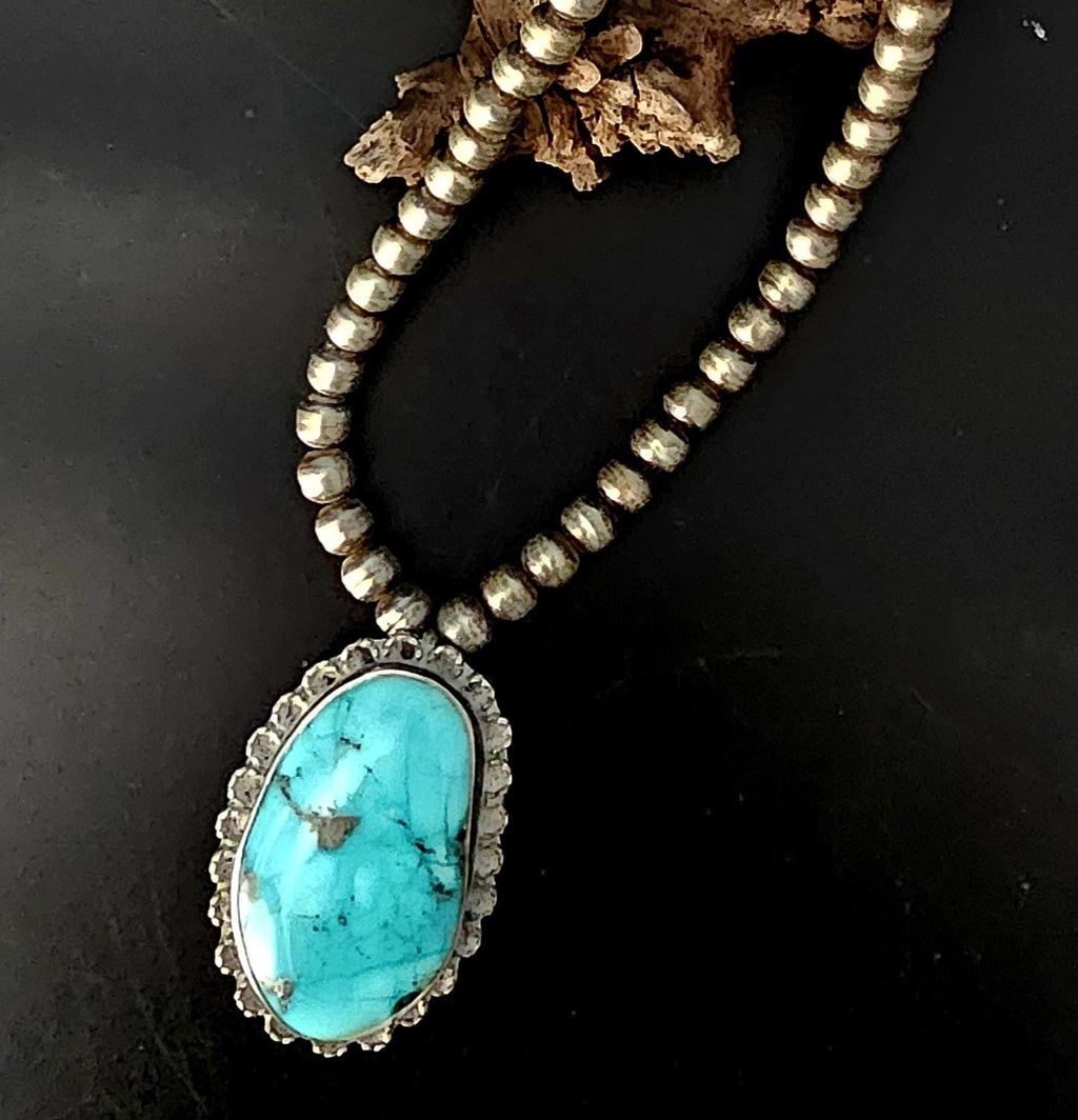 Vintage Necklace with Blue Turquoise Navajo Pearls Old Pawn Sterling. C1950s. JN 773
