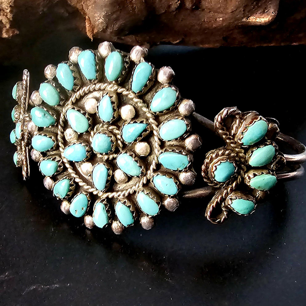 Classic Zuni Cluster Turquoise Vintage Native Cuff Old Pawn fits 6 1/4" wrist JB 213