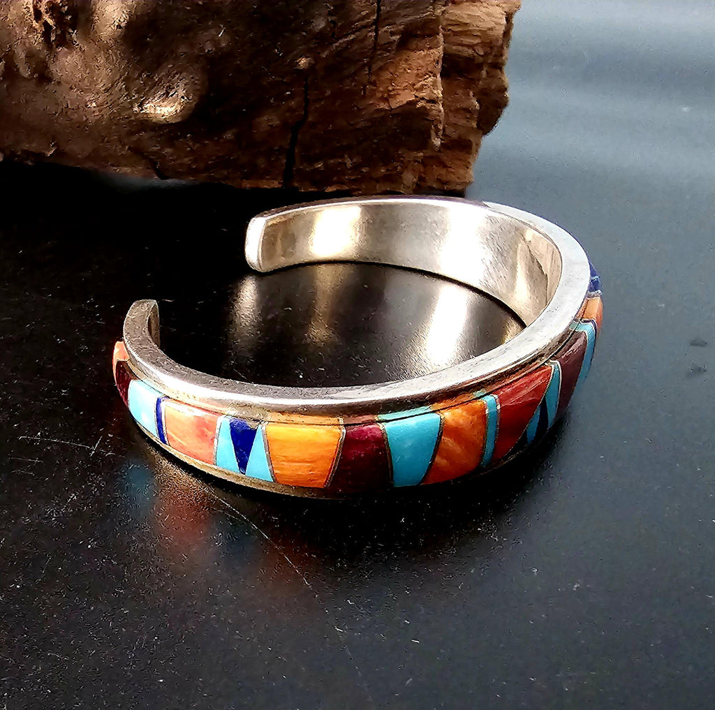 Zuni Cluster Inlay Multistone Vintage Native Cuff fits 6 1/2" wrist JB 216