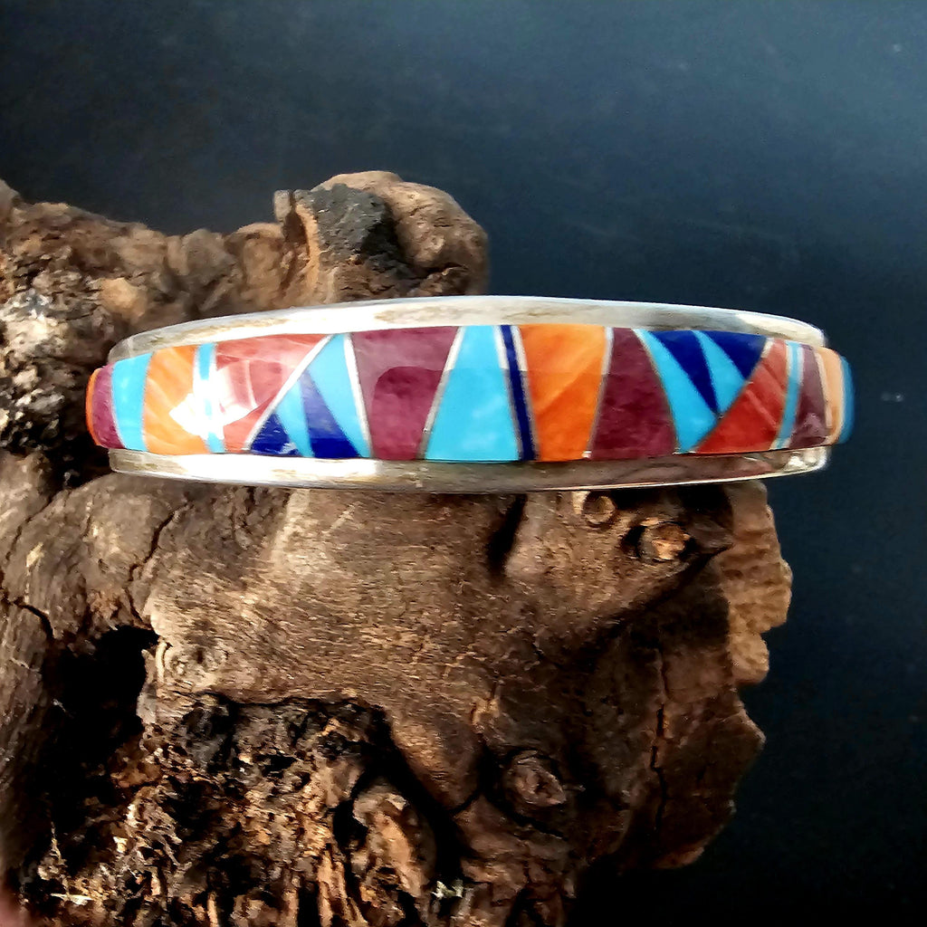 Zuni Cluster Inlay Multistone Vintage Native Cuff fits 6 1/2" wrist JB 216